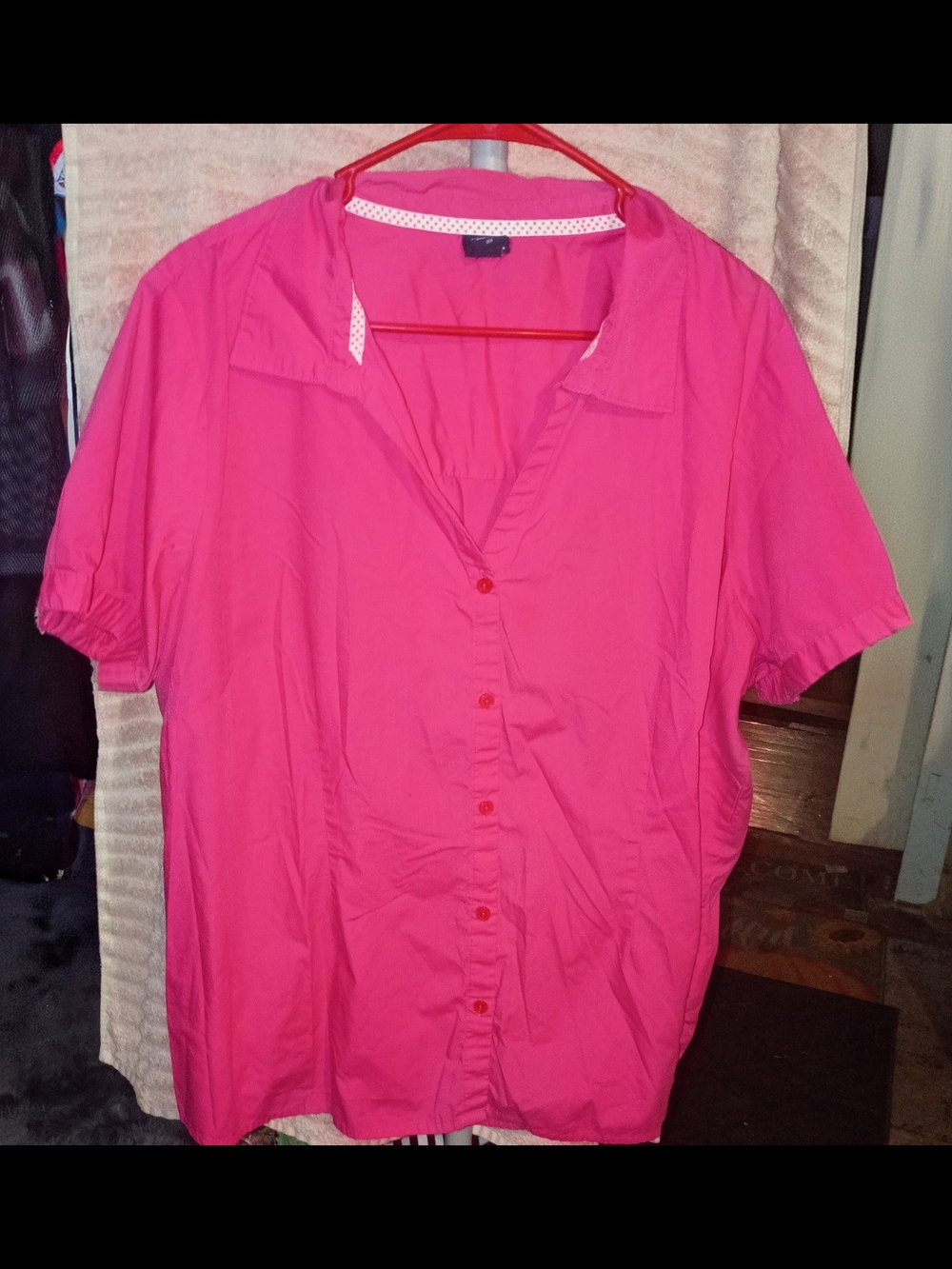 Basic Editions Hot Pink Short Sleeve Button Down Shirt